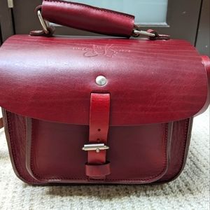 John Fluevog Stephanie burgundy structured leather purse crossbody camera bag